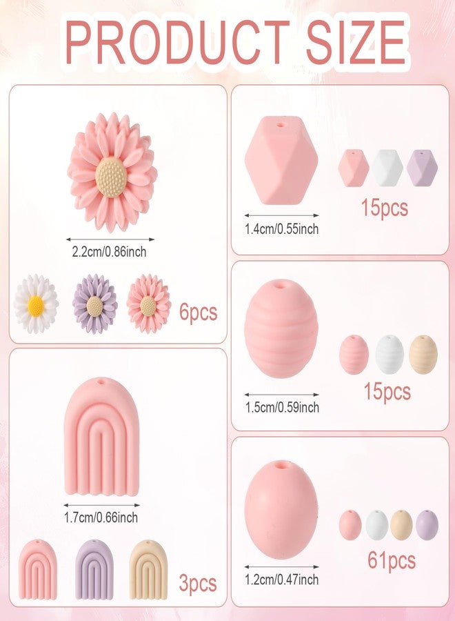 lasuroa Pack of 100 Flower-Shaped Silicone Beads, Daisies, Round Loose Silicone Beads, Craft Beads with Nylon Rope for DIY, Key Chains, Bracelets, Necklaces, Jewellery Making (4 Colours) - Image 2