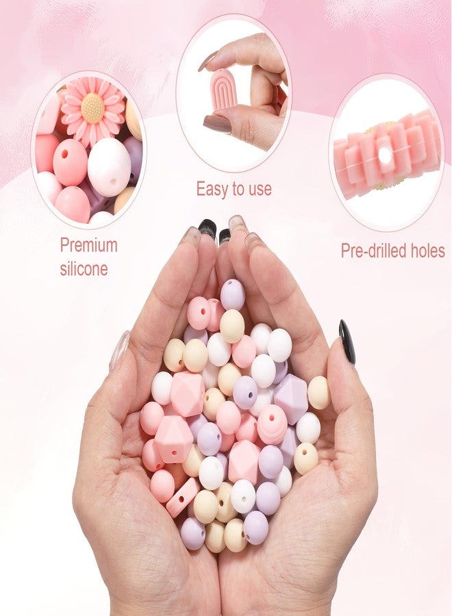 lasuroa Pack of 100 Flower-Shaped Silicone Beads, Daisies, Round Loose Silicone Beads, Craft Beads with Nylon Rope for DIY, Key Chains, Bracelets, Necklaces, Jewellery Making (4 Colours) - Image 4