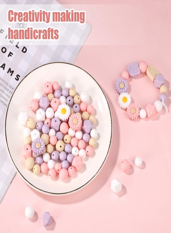 lasuroa Pack of 100 Flower-Shaped Silicone Beads, Daisies, Round Loose Silicone Beads, Craft Beads with Nylon Rope for DIY, Key Chains, Bracelets, Necklaces, Jewellery Making (4 Colours) - Image 5