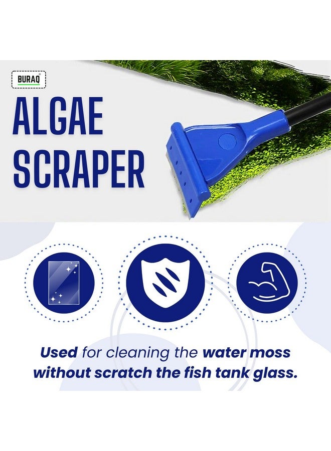 BURAQ 5 In 1 Aquarium Cleaning Kit For Cleaning Aquarium Glass, Removing Algae, With Scrubbing Pad, Plant Fork, Gravel Rake, Glass Scraper, Fish Net,… (5 In 1 Kit) - Image 3
