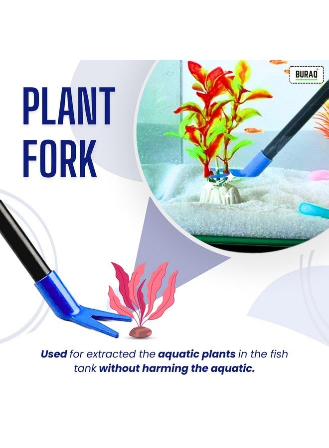 BURAQ 5 In 1 Aquarium Cleaning Kit For Cleaning Aquarium Glass, Removing Algae, With Scrubbing Pad, Plant Fork, Gravel Rake, Glass Scraper, Fish Net,… (5 In 1 Kit) - Image 4