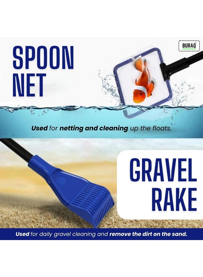 BURAQ 5 In 1 Aquarium Cleaning Kit For Cleaning Aquarium Glass, Removing Algae, With Scrubbing Pad, Plant Fork, Gravel Rake, Glass Scraper, Fish Net,… (5 In 1 Kit) - Image 5