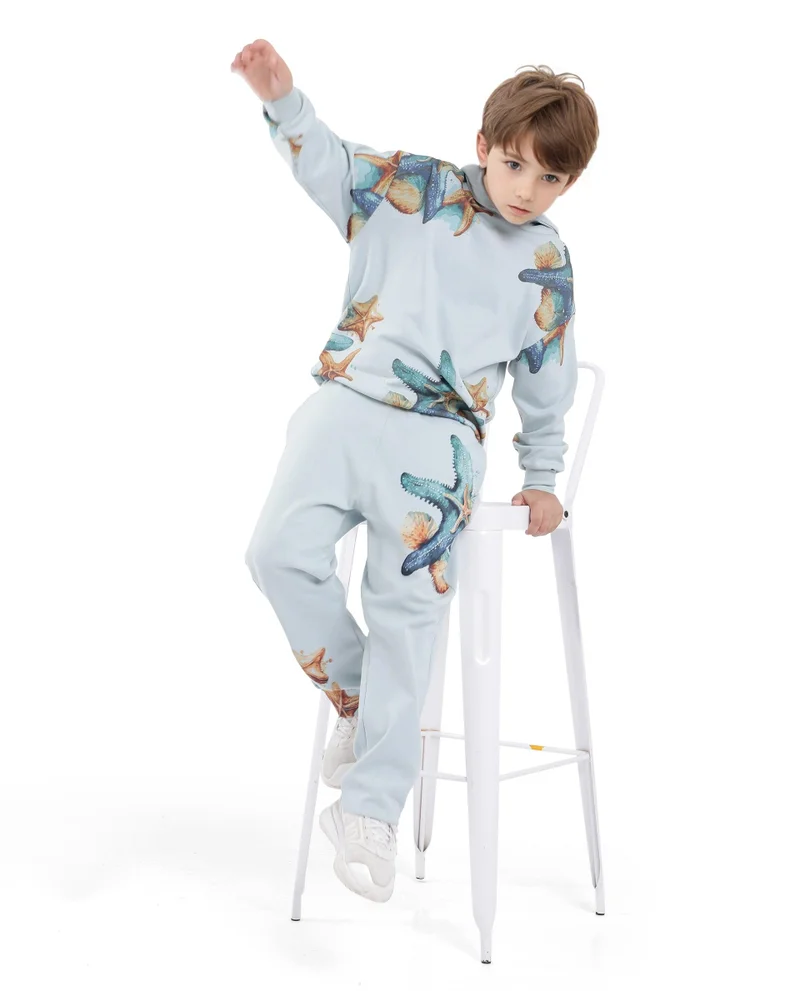 رير ونز Rare Ones Kids Sims Pastel Blue Cotton Poly Digital Print Trackpant