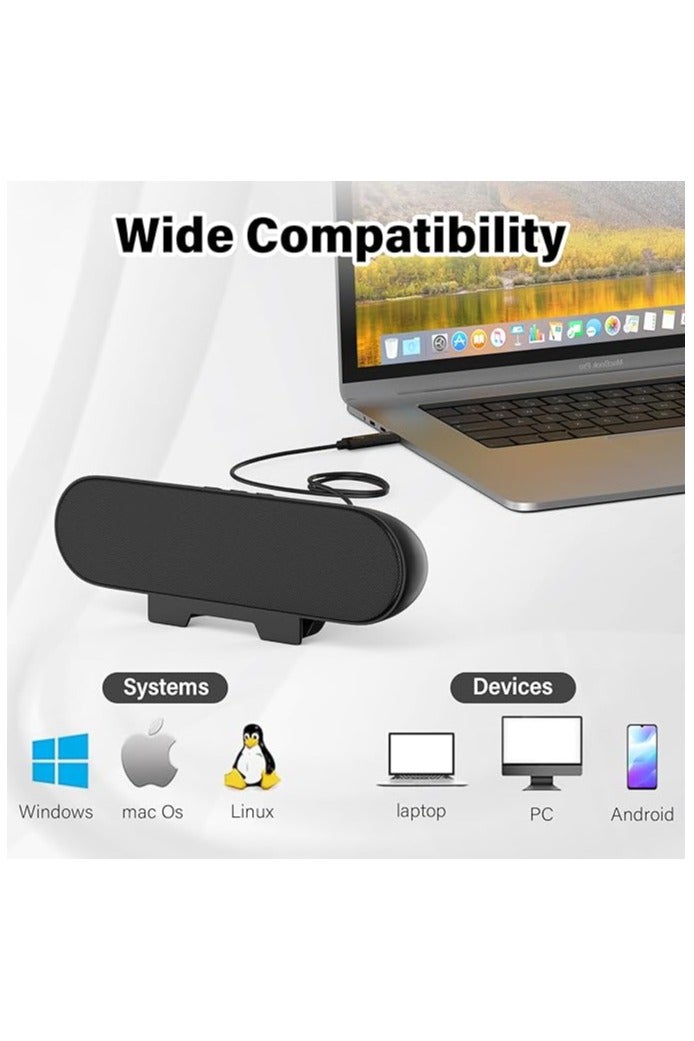 USB Sound Speaker Bar,Portable Computer Monitor Speaker with USB,Converter for PC,Small Soundbar for Phone,Notebook,PC,Laptop-Plug and Play (Black) - Image 3