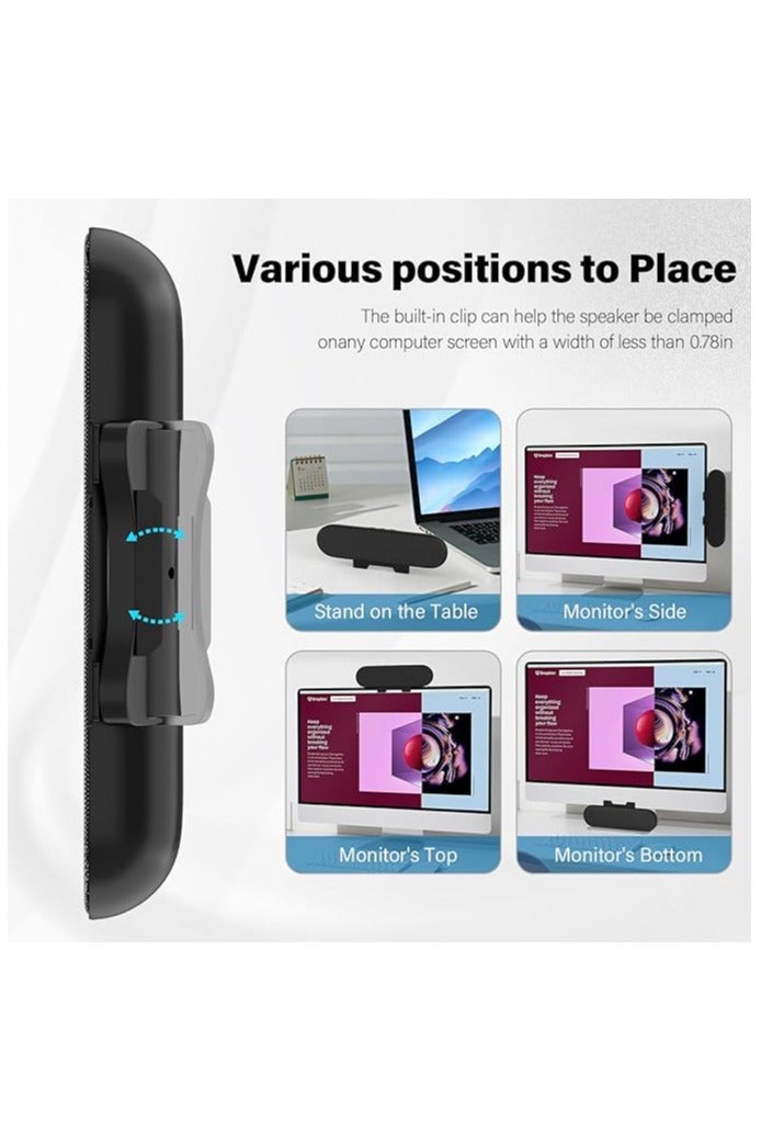 USB Sound Speaker Bar,Portable Computer Monitor Speaker with USB,Converter for PC,Small Soundbar for Phone,Notebook,PC,Laptop-Plug and Play (Black) - Image 5