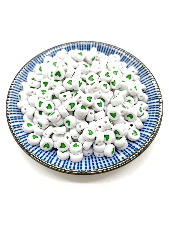 Beads Flat Round Beads, Assorted Clear Resin Beads 7mm, with Crystal Clear Strings for Jewelry Making, Bracelets, Earrings, Necklaces, Crafts (Heart Shape Green), 100pcs 