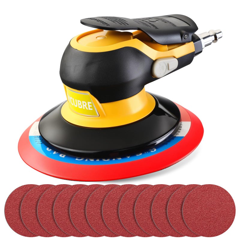 RYCUBRE Low noise 5/6 Inch DA Sander for Auto Body - Lightweight, Powerful random orbital air sanders, Noise Reduction Designâ€‹ pneumatic sander (6 inch with 12 pcs Sandpaper) - Image 1