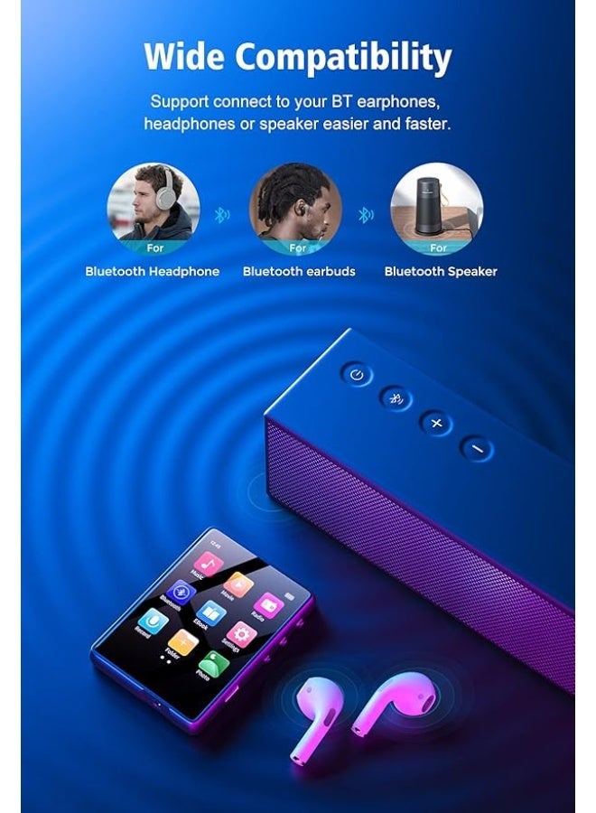 ميشين مشغل MP3 32 جيجابايت، مشغل موسيقى رقمي ميشين محمول مع بلوتوث 5.0 راديو اف ام، تسجيل، شاشة 2.4 بوصة، صوت هاي فاي بدون خسارة، يدعم حتى 128 جيجابايت - Image 4