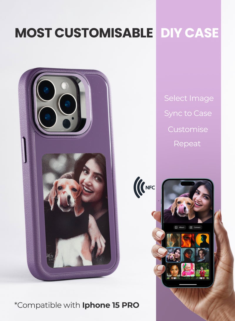 AI Vista iPhone 15 Pro – Purple Smart Case with NFC, E-Ink Back Display, DIY Image - Image 1