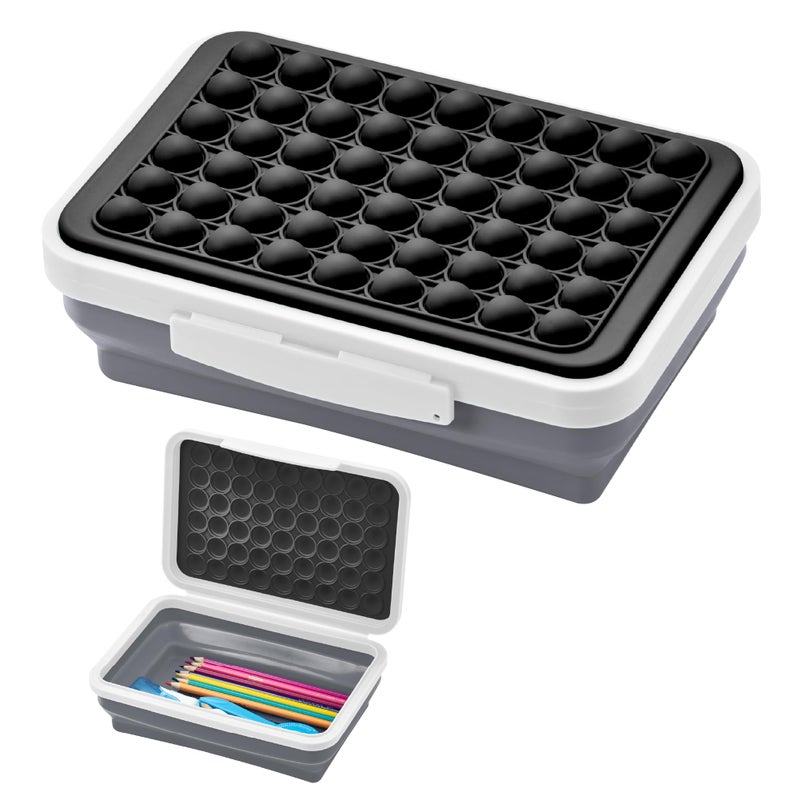 LockerMate by Bostitch Pencil Case, Flexi Storage Box with Pop-It Fidget Top Lid, Sensory Popper, for School Supplies, Pencils, Pens, Markers, Collapsible, Black/White - Image 1