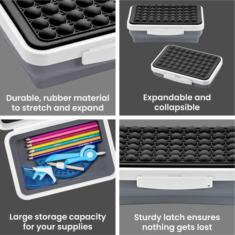 LockerMate by Bostitch Pencil Case, Flexi Storage Box with Pop-It Fidget Top Lid, Sensory Popper, for School Supplies, Pencils, Pens, Markers, Collapsible, Black/White - Image 4
