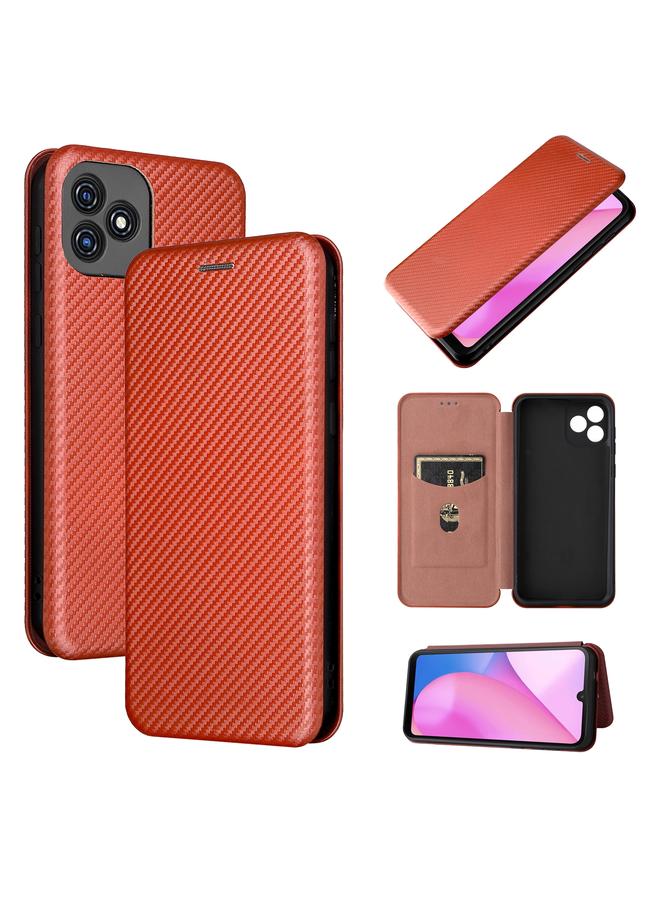 اس-توب جراب لهاتف Blackview Oscal C20 مصنوع من ألياف الكربون مع فتحة بطاقة، جراب هاتف جلدي قابل للطي أفقيًا - Image 1