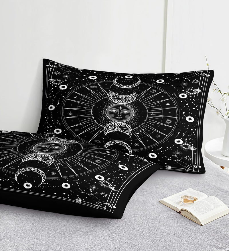 Bedbay Sun and Moon Comforter Set King Size Boho Hippie Bedding Trippy Cosmos Celestial Decor Soft Cozy Galaxy Bed Set 8 Pcs King Bed in a Bag Black and White Galaxy Comforter Set(White King) - Image 5