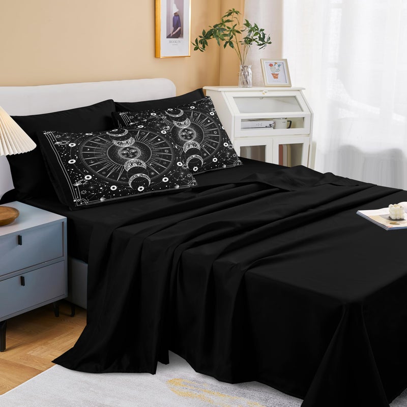 Bedbay Sun and Moon Comforter Set King Size Boho Hippie Bedding Trippy Cosmos Celestial Decor Soft Cozy Galaxy Bed Set 8 Pcs King Bed in a Bag Black and White Galaxy Comforter Set(White King) - Image 3