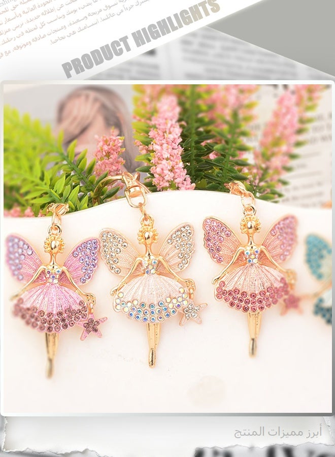Rhinestone Ballet Dancer Fairy Keychain, Sparkling Crystal Umbrella Keyring Pendant, Elegant Metal Key Chain Charm for Women Girls Bag Purse Wallet Backpack Decoration, Best Gift - Image 2