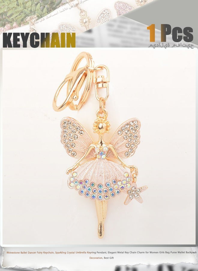 Rhinestone Ballet Dancer Fairy Keychain, Sparkling Crystal Umbrella Keyring Pendant, Elegant Metal Key Chain Charm for Women Girls Bag Purse Wallet Backpack Decoration, Best Gift - Image 1