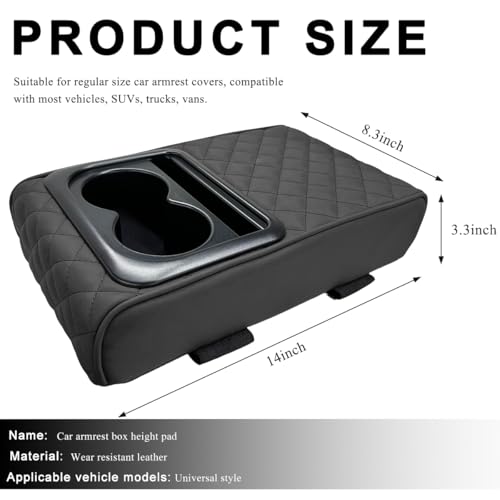 ZNDAW Car Center Console Armrest Pillow, 14"×8.3" Waterproof Leather Armrest Box Cover with Cup and Phone Holder, Soft Memory Foam Arm Rest Console Pad Protector for SUV Truck (Black, Embroidery) - Image 2
