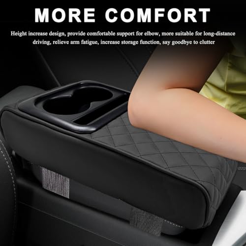 ZNDAW Car Center Console Armrest Pillow, 14"×8.3" Waterproof Leather Armrest Box Cover with Cup and Phone Holder, Soft Memory Foam Arm Rest Console Pad Protector for SUV Truck (Black, Embroidery) - Image 4