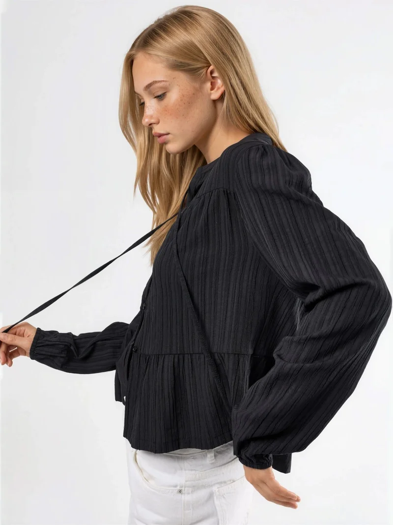 HICCUP Long Sleeve Tippet Collar Blouse