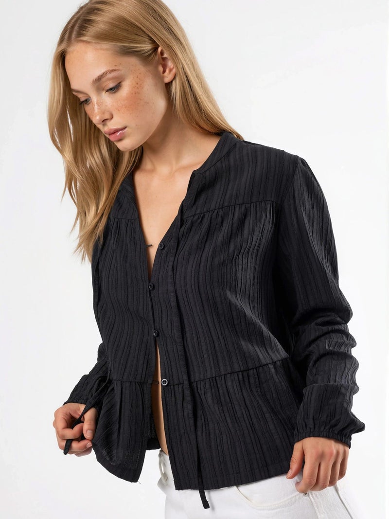HICCUP Long Sleeve Tippet Collar Blouse - Image 3