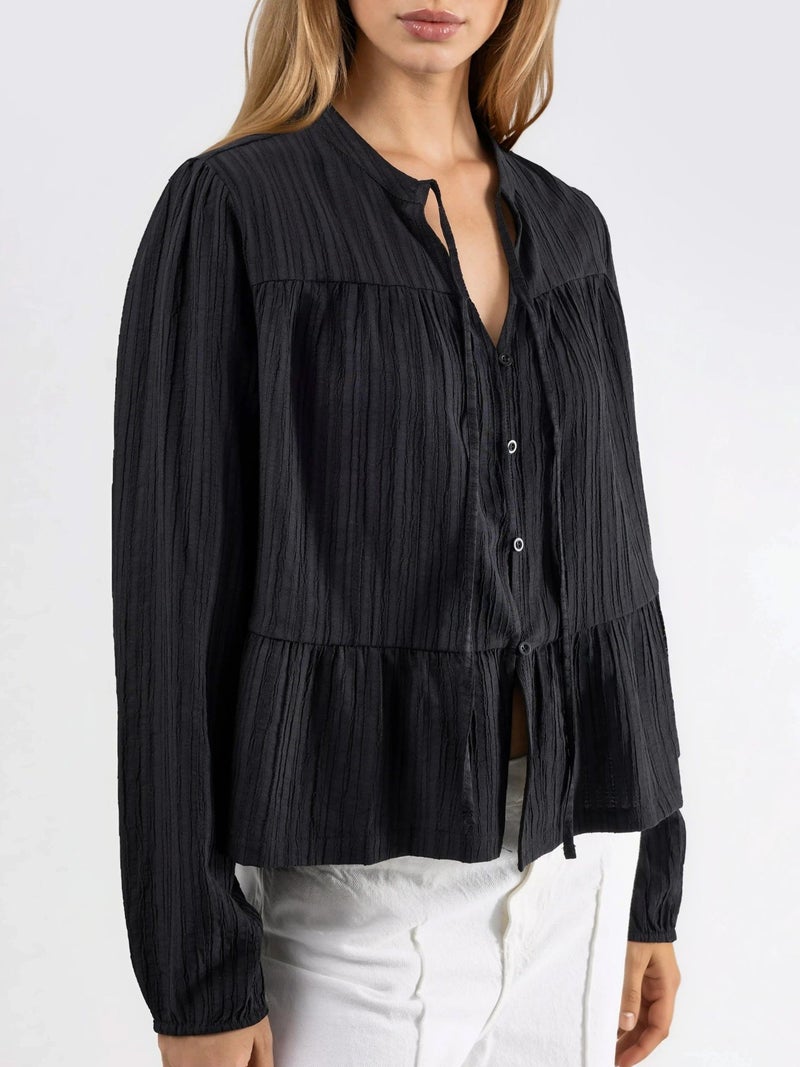 HICCUP Long Sleeve Tippet Collar Blouse - Image 5
