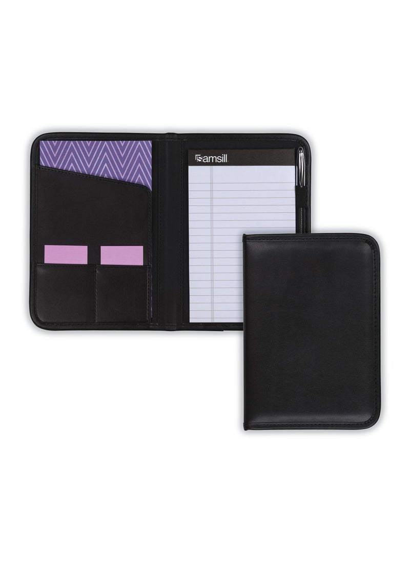 Samsill Samsill Professional Padfolio, Faux-Leather Mini Portfolio, with 5 x 8 Writing Pad, Black  - Image 1