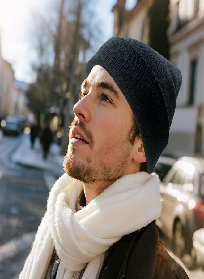 PFFY 3 Packs Unisex Beanie Hats for Men Women Winter Cuffed Knitted Beanies Skull Cap Black+Blue+Beige - Image 3