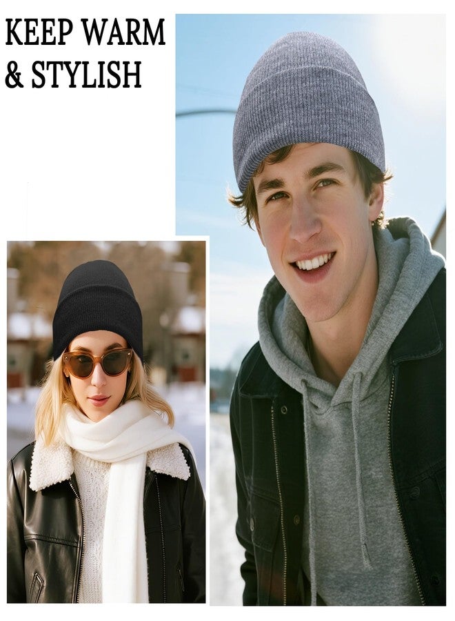 PFFY 3 Packs Unisex Beanie Hats for Men Women Winter Cuffed Knitted Beanies Skull Cap Black+Blue+Beige - Image 2