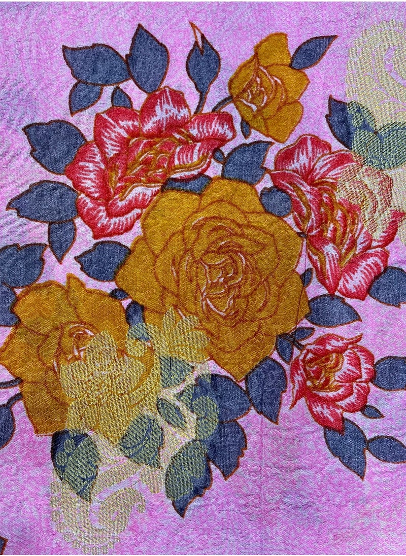 ANOHI TEXTILES - Banarasi Saree Silk Fabric Printed Flower Design Pink Color - Image 1