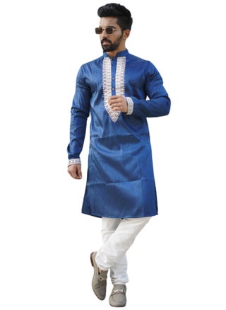 Unique Designer Men's Kurta Set – Shiny Silk with Fabulous Coding Work & Cotton Pajama - pzsku/Z28F31D7F232EDD725342Z/45/1743319799/2559c128-6e14-40eb-aee0-375f4a6859e1