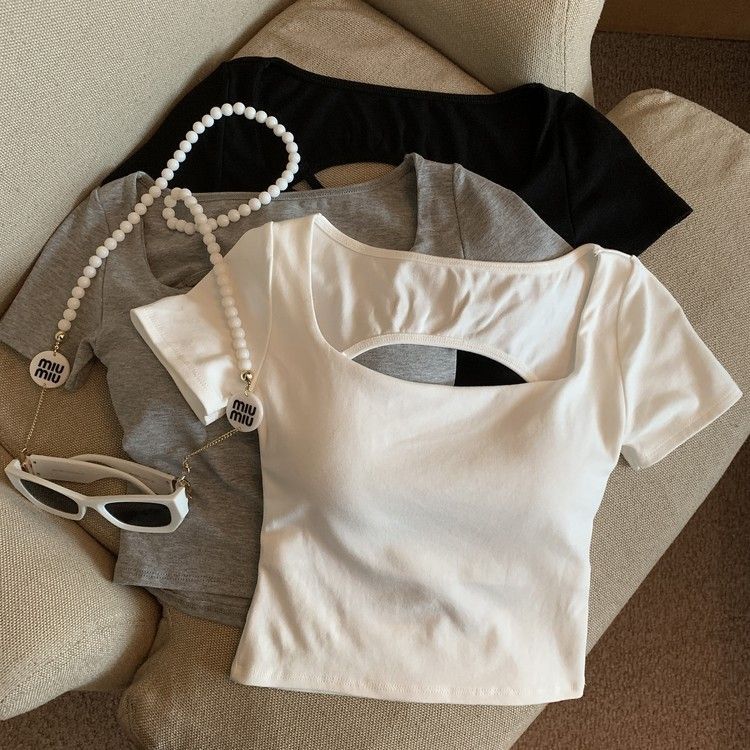 Women's Cutout Cross Back Cropped T-Shirt - Image 2