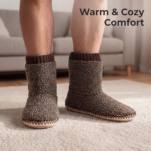 Cozylook Men's Boot Slippers Warm Fuzzy Slippers for Men Indoor Soft Sole Non Slip Size 8-9 - Image 4