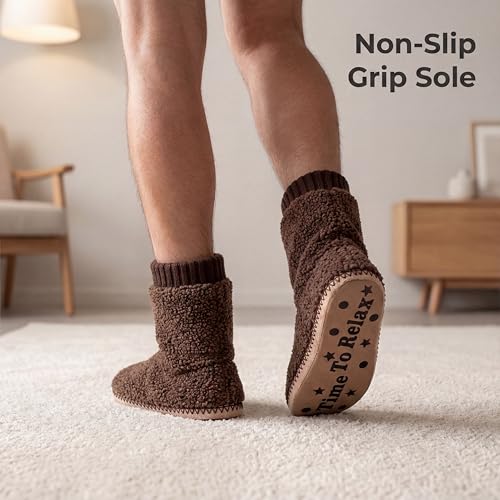 Cozylook Men's Boot Slippers Warm Fuzzy Slippers for Men Indoor Soft Sole Non Slip Size 8-9 - Image 2