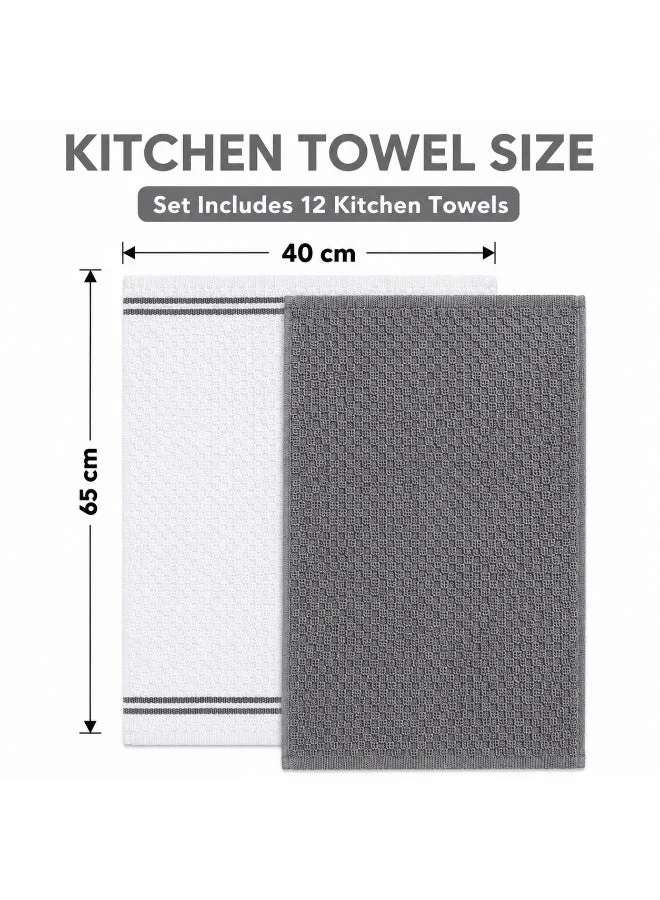 Bliss Casa Bliss Casa Kitchen Towel Set Pack of 12 (40 x 65 cm) - Cotton Dish Towels, Durable Cleaning Cloths, Highly Absorbent Durable Multipurpose Bar Towels & Dish Cloths