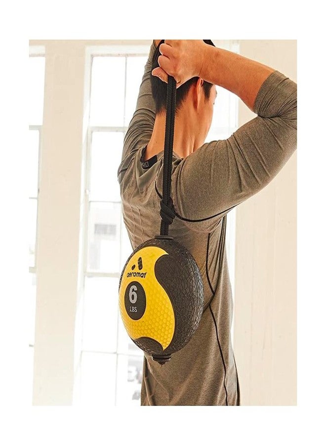 AEROMATS Elite Power Rope Medicine Ball for Core Strength/Rotational Movements Training - 6 lbs - Black/Yellow - 9" Diameter - 39" Rope - Image 2