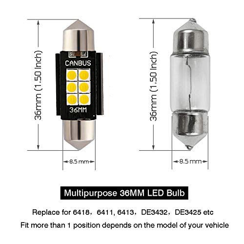 iBrightstar 9-30V Extremely Bright 6411 6418 C5W Festoon LED Bulbs Error Free 1.5" 36mm for Interior Map Dome Lights and License Plate Courtesy Lights, Xenon White - Image 5