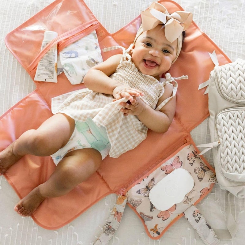 Tiny Twinkle Portable Diaper Changing Pad | Waterproof, Wipeable & Compact Baby Changing Pad for Travel | Smart Wipes Pocket & Organized Storage| Newborn Shower Gift (Flutter) - Image 4
