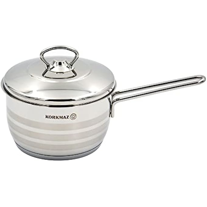 Korkmaz Astra TriPly Bottom Stainless Steel Saucepan 16X10 Cm  20 L  Stainless Steel Sandwich Bottom Induction Compatible Saucepan  Ka1892 - Image 1