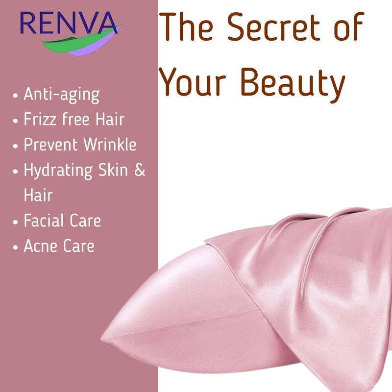 RENVA Set of 2 Satin Silk Pillowcase for Hair and Skin Standard Size 18"X 28" with Soft Breathable Smooth Cooling Pillow Covers for Sleeping (2, Pink) - Image 4