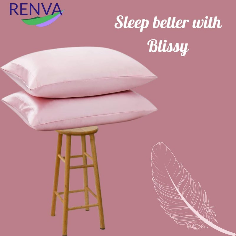 RENVA Set of 2 Satin Silk Pillowcase for Hair and Skin Standard Size 18"X 28" with Soft Breathable Smooth Cooling Pillow Covers for Sleeping (2, Pink) - Image 5