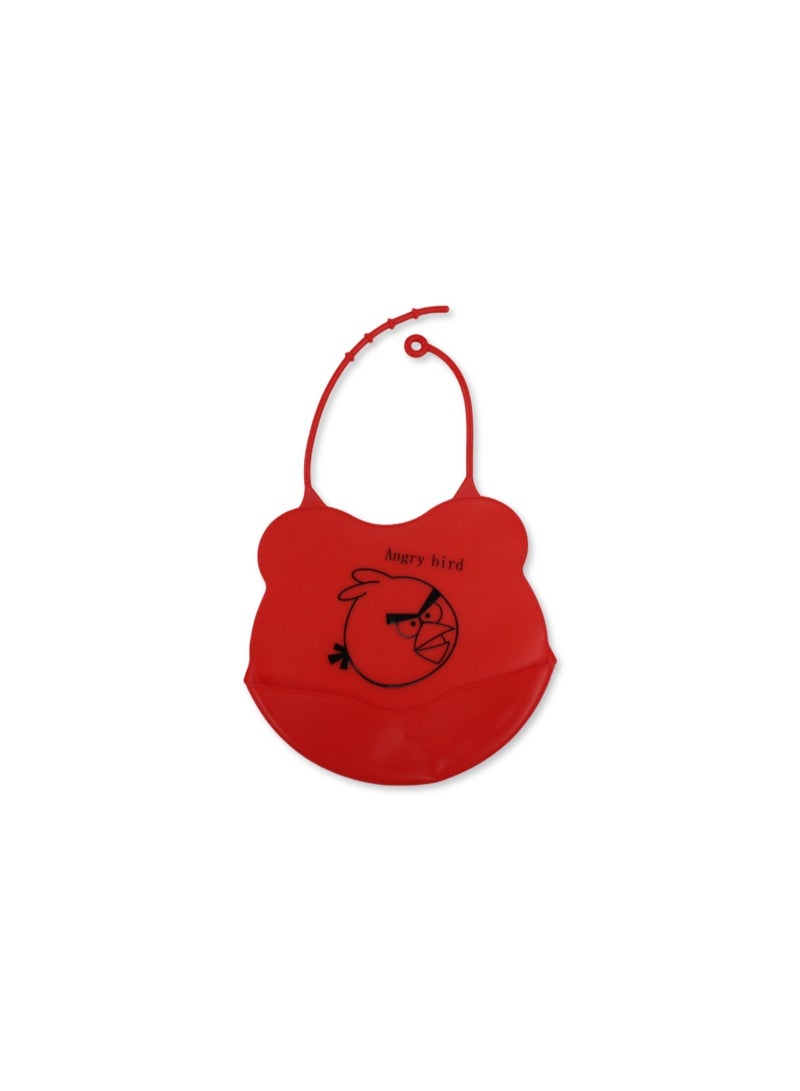 La Frutta Silicone Baby Bib with Pocket – Red with Angry Bird Print - Image 1