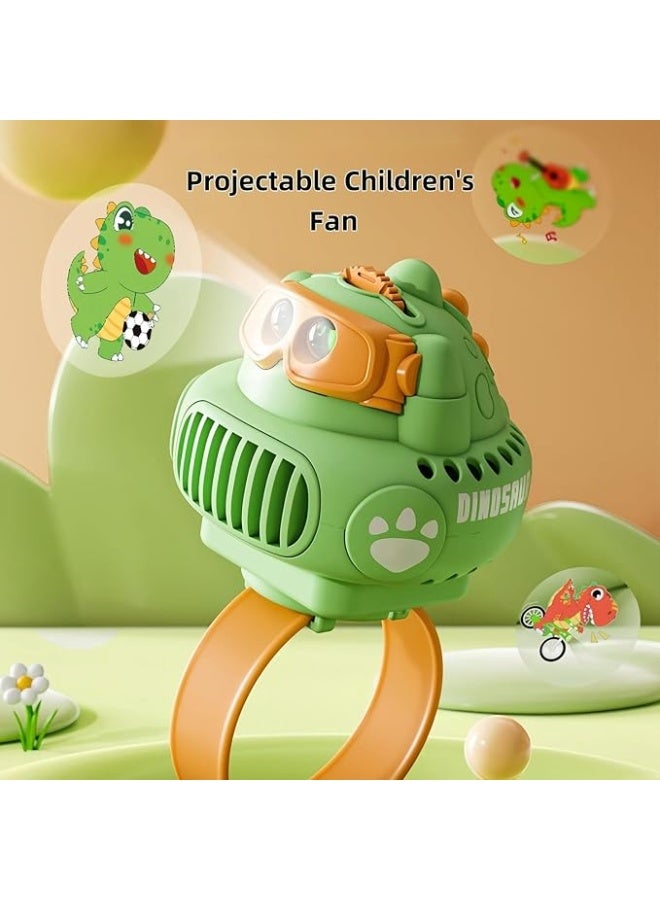 Dinosaur Projection Watch Fan for Kids, Green Wearable Mini Fan with Light-Up Cartoon Display