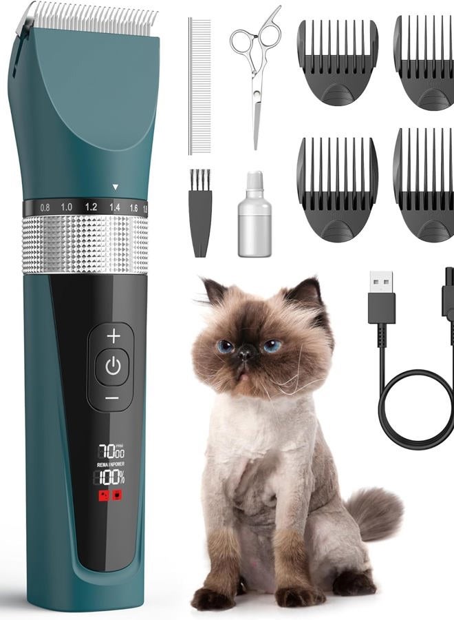 Oneisall Cat Clippers for Matted Hair, 5-Speed Quiet Cat Grooming kit, Cordless Cat Shaver for Long Hair,Waterproof Cat Hair Trimmer, Pet Clippers for Cats(Green) - Image 1