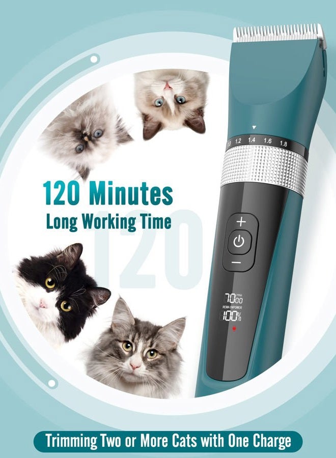 Oneisall Cat Clippers for Matted Hair, 5-Speed Quiet Cat Grooming kit, Cordless Cat Shaver for Long Hair,Waterproof Cat Hair Trimmer, Pet Clippers for Cats(Green) - Image 5