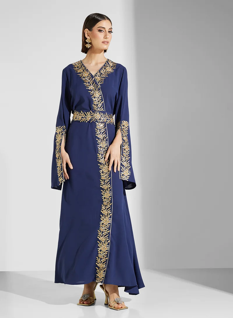 Khizana Dress With Embroidered Trim