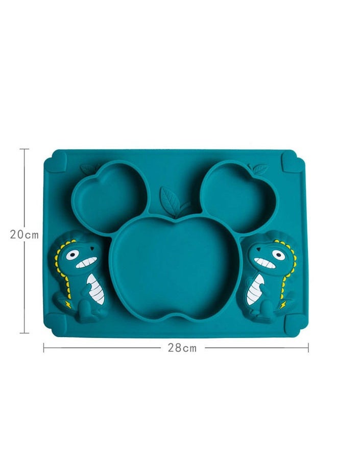 ZCM-HAPPY - 3 Piece Baby Silicone Bear Shaped Plate and Dino Spoon Set Fun Safe and Easy to Clean Suction Plates for Baby Feeding Toddler Plates with Deep Divided Sections for Self Feeding Cute Dinosaur Baby Silicone Plate Set Non Toxic Silicone Baby Dish Set - Image 1