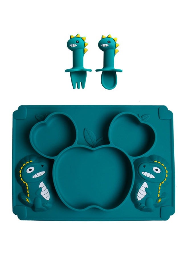 ZCM-HAPPY - 3 Piece Baby Silicone Bear Shaped Plate and Dino Spoon Set Fun Safe and Easy to Clean Suction Plates for Baby Feeding Toddler Plates with Deep Divided Sections for Self Feeding Cute Dinosaur Baby Silicone Plate Set Non Toxic Silicone Baby Dish Set - Image 1