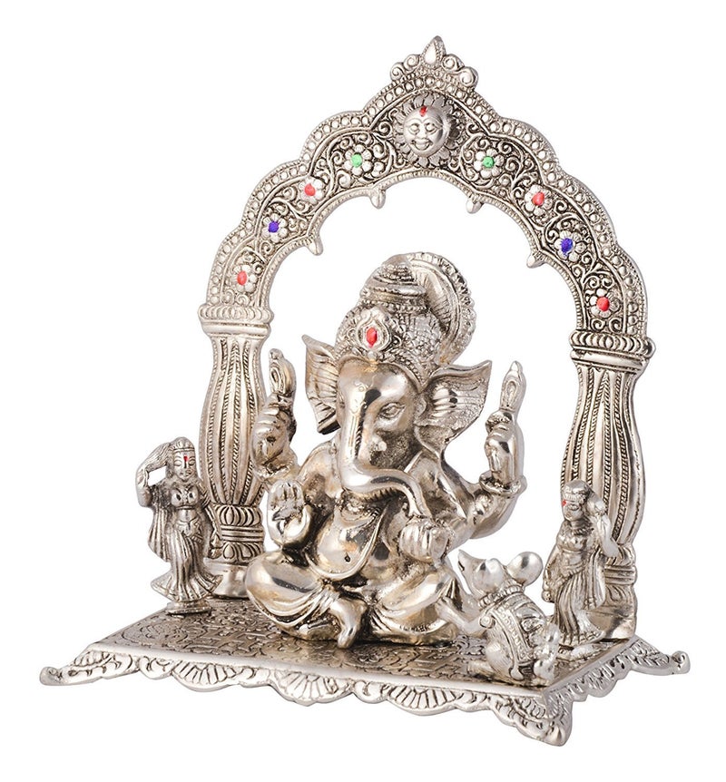 Lavanaya Silver Aluminium Ganesha Idol For Gift, 24cm, Silver White - Image 2