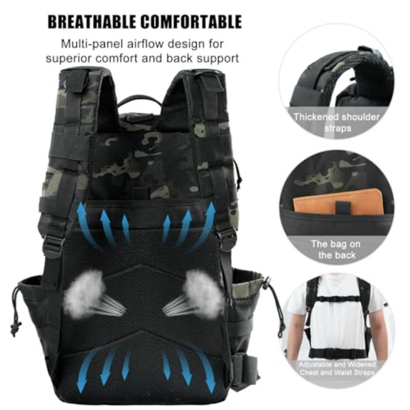 Military Tactical Backpack Large Day Backpack for Men Molle Army 3 Days Assault Pack Bug Out Bag Water Resistant and Heavy Duty Hiking Treeking Rucksack - Image 4