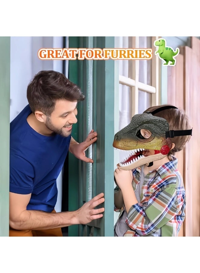 Starnearby Dinosaur Mask, Dino Mask Moving Jaw, Electric Dinosaur Toy Simulated Velociraptor Face Mask with Open Mouth Sound Effect for Kids Adults Funny Cosplay Gift Halloween Mask - Image 3